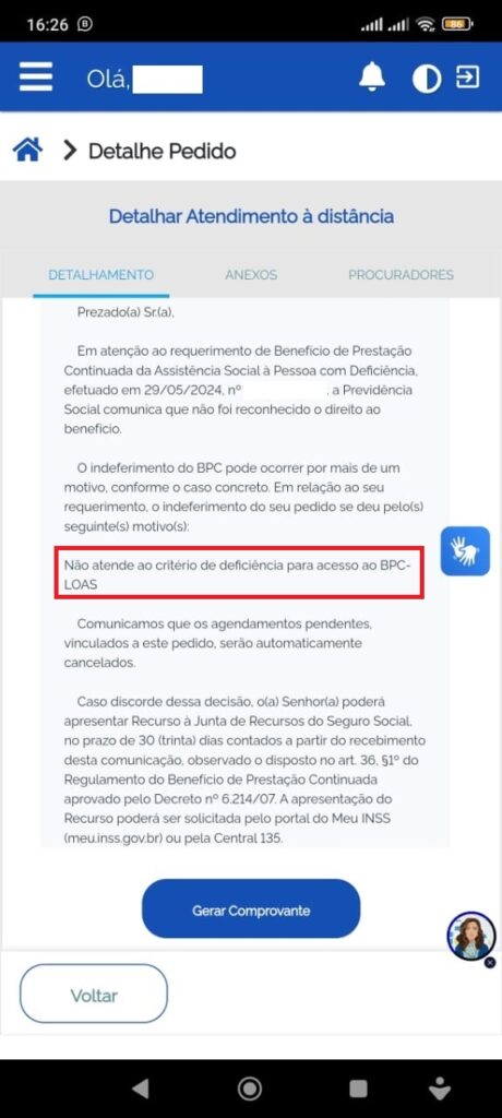BPC Loas - Pedido negado